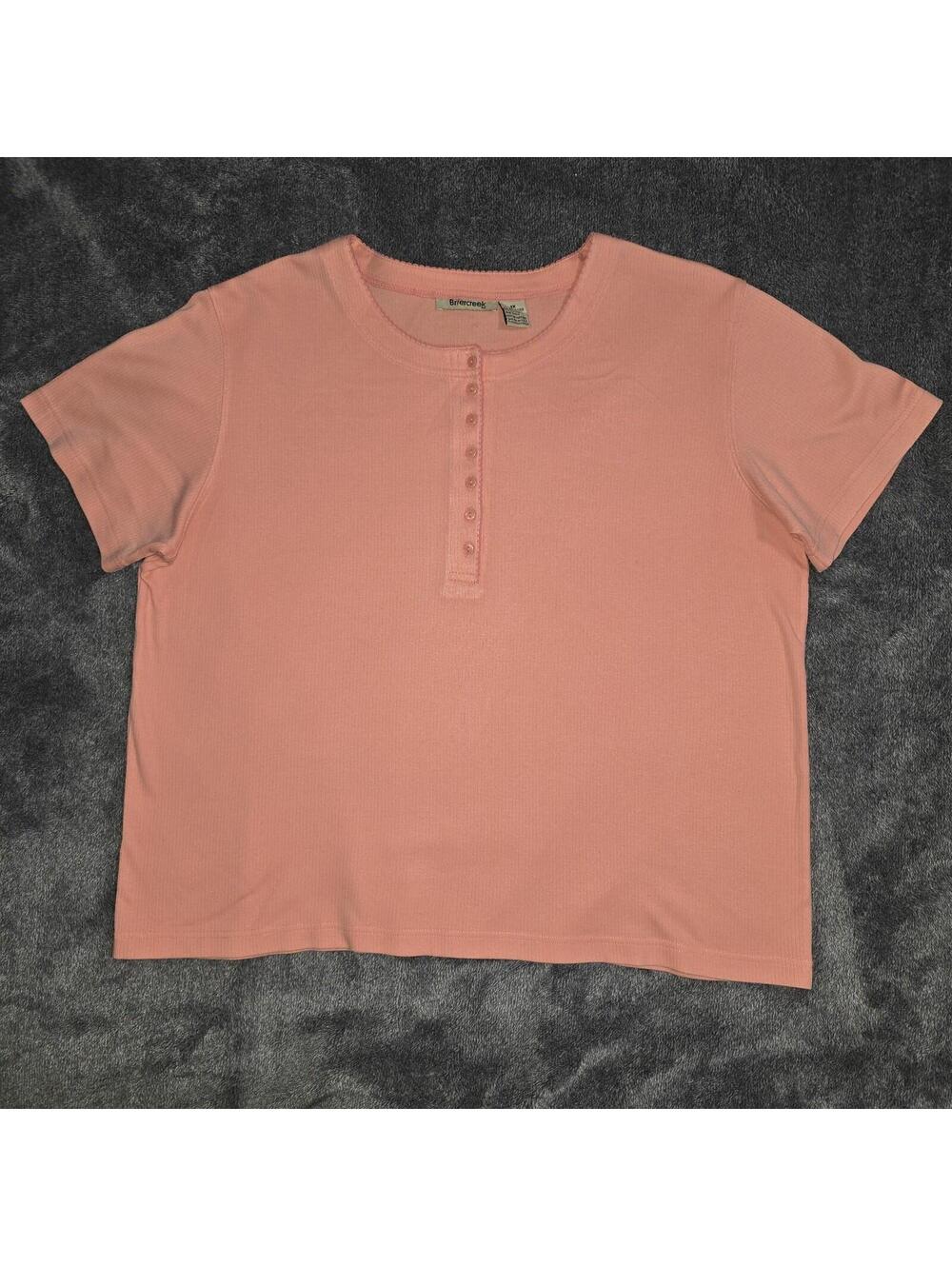 VTG Brier Creek Coral Henley Ribbed Short Sleeve Plus Size T-Shirt Sz 1X